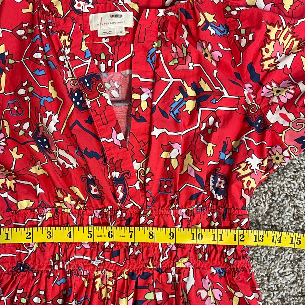 Anthropologie Somerset Red and White Flutter Sleeve Maxi Dress S - Picture 6 of 10